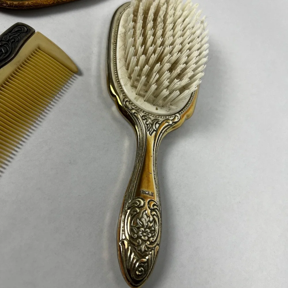 Towle Vanity Set Women OS Silver Gold Good Ornate Mirror Brush Comb 3pc Vintage